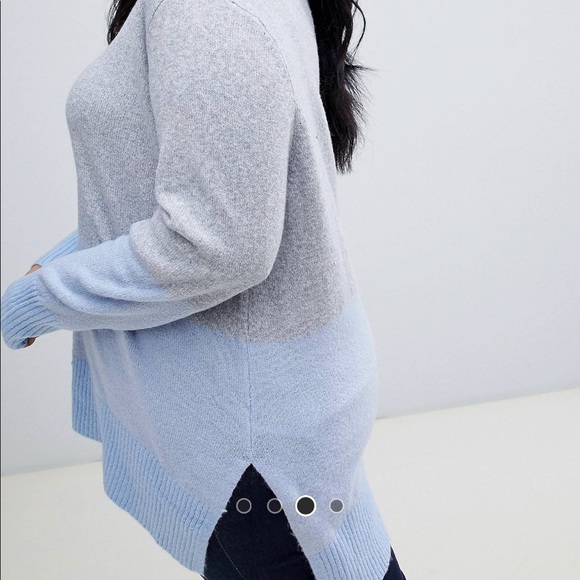 ASOS CURVE OASIS SPLIT HEM SWEATER IN GREY BLUE - Picture 3 of 5